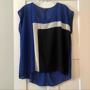 Forever 21+ Blue White & Black Color Block Blouse Size 1X